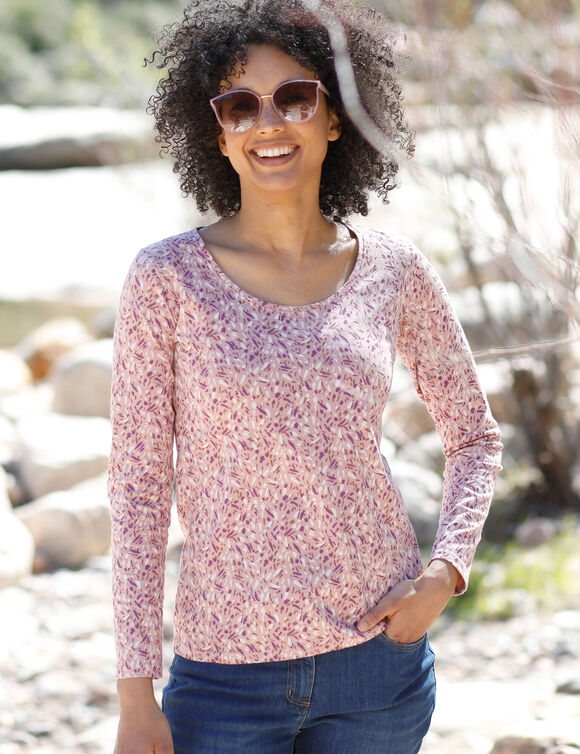 T-shirt imprimé manches longues en coton biologique(**) (rose) T-shirt imprimé manches longues en coton biologique(**) (rose)